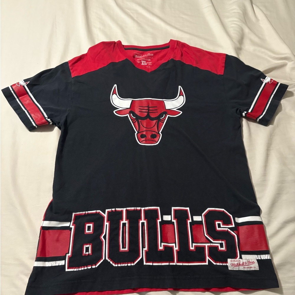 Mitchell & Ness Red and Black Bulls Short Sleeve Tee